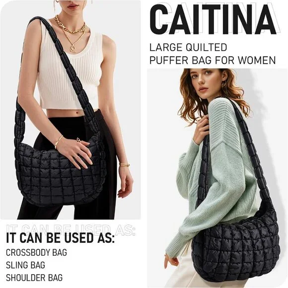 Puffer Bag Women Quilted Tote Large Water-Resistant Cotton Padded - Picture 2 of 9